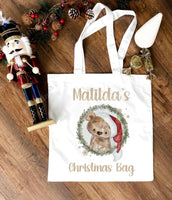 Santa bear wreath tote bag