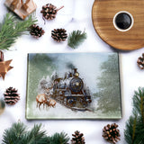 All aboard the Christmas train glass chopping board