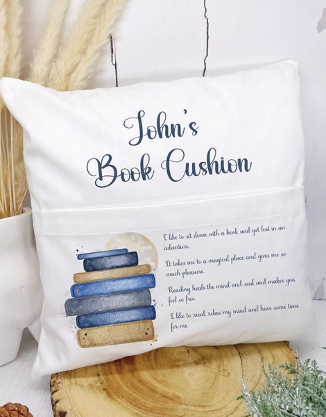 Blue bookstack book cushion