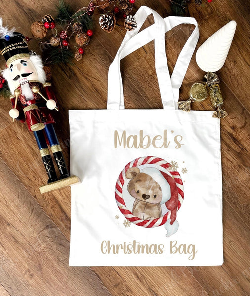 Santa bear candy wreath tote bag