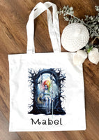 Pretty little rainbow haired gothic girl tote bag