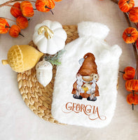 Personalised Autumn Gonk hot water bottle