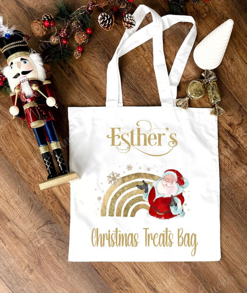 Father Christmas gold rainbow tote bag