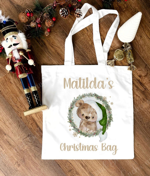 Elf bear wreath tote bag